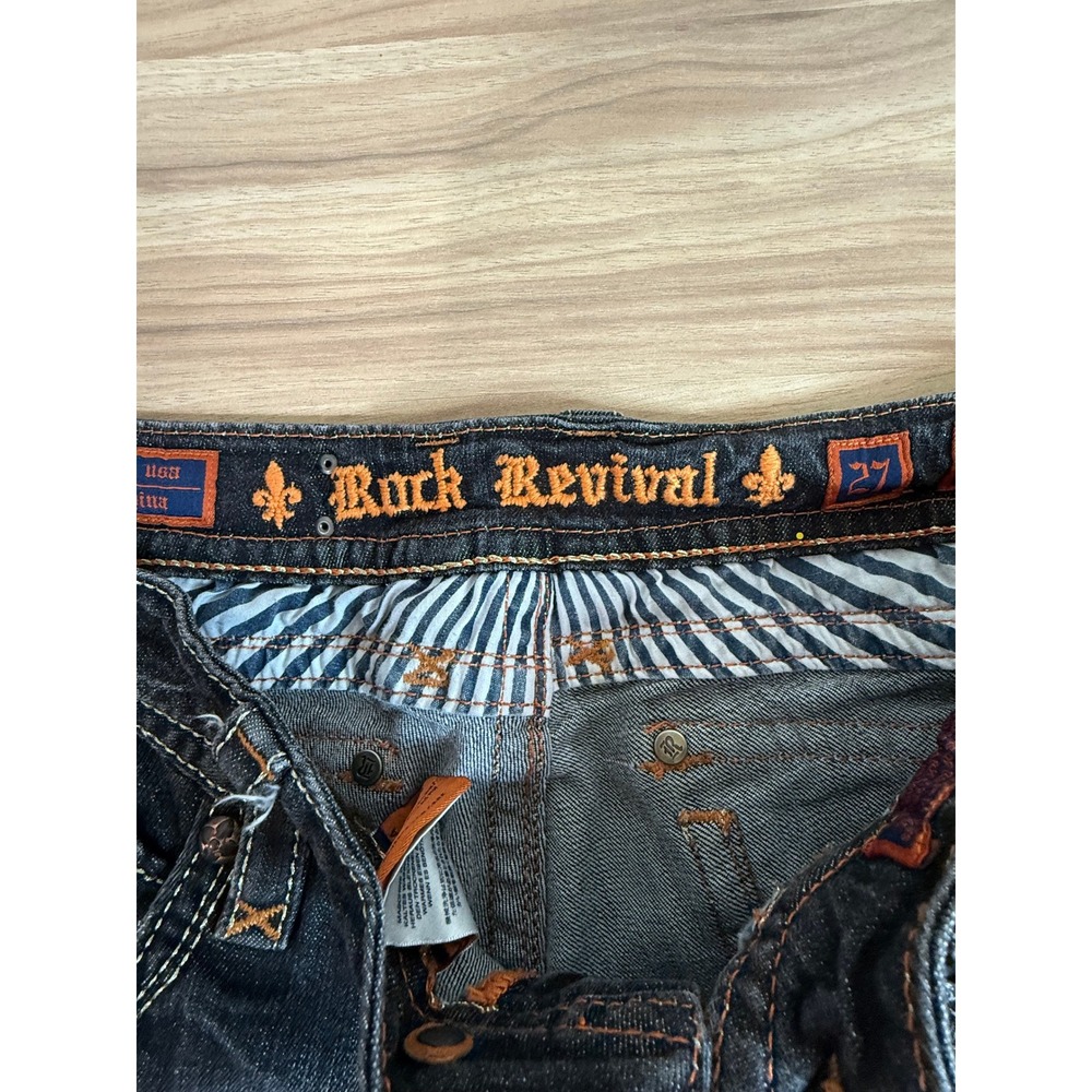 Rock Revival Buckle Exclusive Y2K Dark Wash Bootcut Jeans Fleur De Lis Size 27